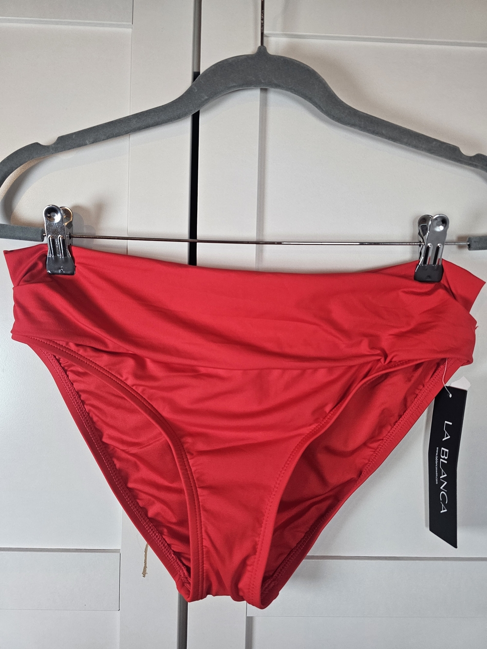 NWT La Blanca Red Ruched Band High Rise Swim Bikini Bottoms Size 6 / M